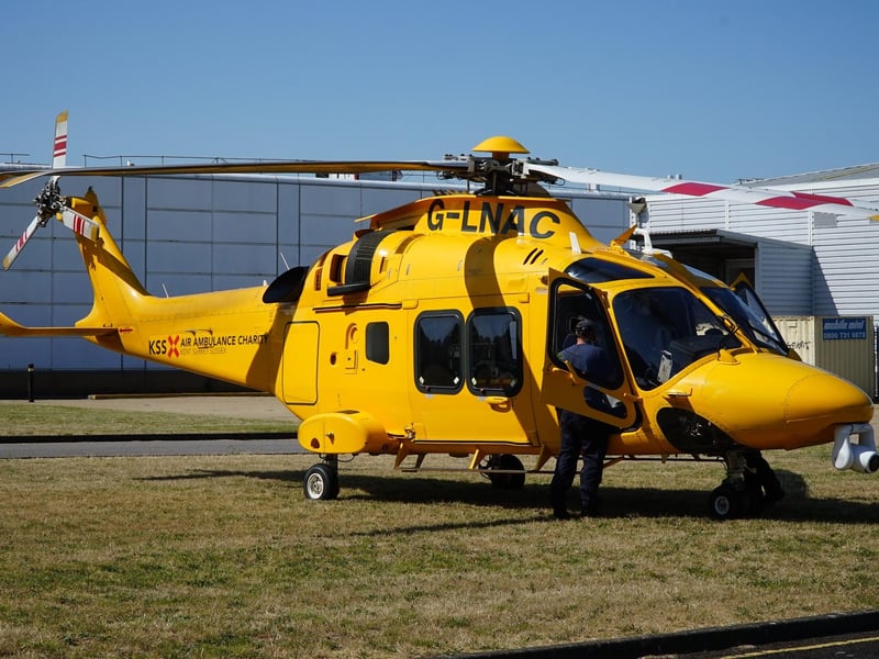 The air ambulance by The Crumbles in Eastbourne