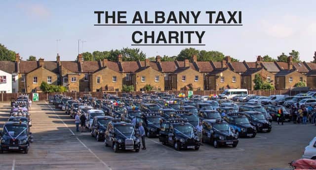 Taxis assembled prior to departure at Charlton Athletic