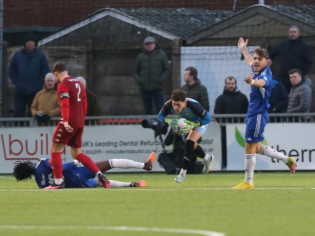 Action from Worthing FC's 3-2 win at home to Welling in the National League South