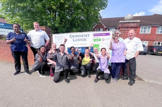 Staff at Derwent Lodge care home in Billingshurst celebrate after the home was rated 'Good' by the Care Quality Commission