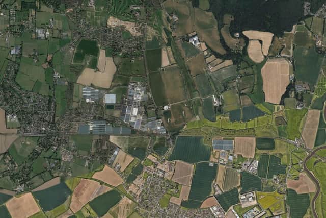 WA/123/23/PL: Lower Farm, Yapton Lane, Walberton. The construction of 5 hectares of glasshouses, a service area and a reservoir on agricultural land to grow long season strawberries. This application is in CIL Zone 3 (Zero Rated) as other development. (Photo: Google Maps)