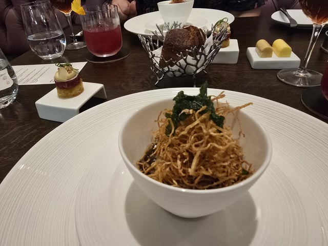 The Celeriac with beef fillet, beef cheek, truffle and smoked emulsion