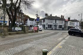 Cobbles in Horsham's Carfax are currently undergoing repairs with the area closed to traffic
