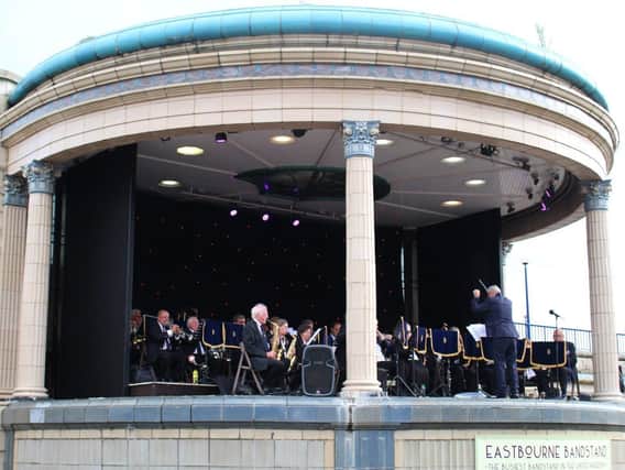 Bexhill and Little Common Royal British Legion Band performing on Eastbourne bandstand.