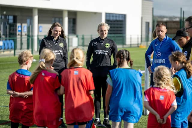 Brighton & Hove Albion Women’s goalkeepers: Megan Walsh and Katie Startup dropped by to the session to offer encouragement and answer questions