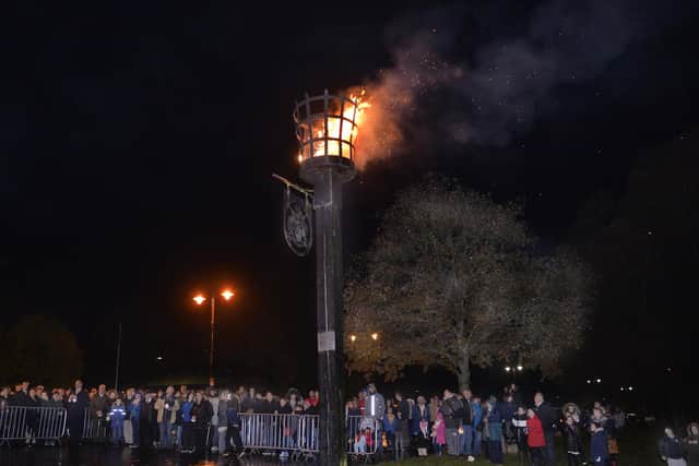 Crawley Mayor Carlos Castro lights the Beacon at Tilgate Park, Crawley (Photo by Jon Rigby)
