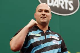 Rob Cross reacts after defeating Dimitri Van den Bergh of Belgium during the 2023 bet365 U.S. Dart Masters quarterfinals at The Hulu Theater at Madison Square Garden on June 03, 2023 in New York City. (Photo by Sarah Stier/Getty Images)