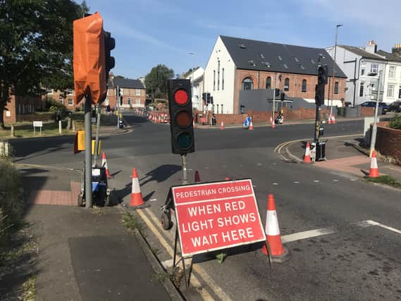 Temporary traffic light signals following yesterday's power cut in St Leonards. Picture: Daniel Burton