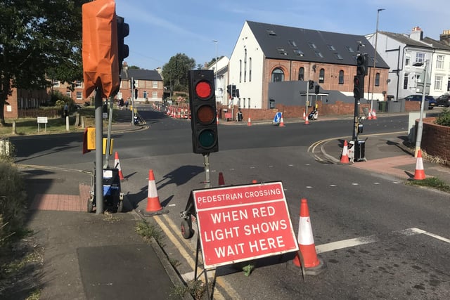 Temporary traffic light signals following yesterday's power cut in St Leonards. Picture: Daniel Burton