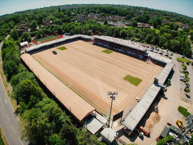Crawley Town Football Club have had their pitch removed ready for summer renovations. Grant Mansfield took these wonderful pictures from above to show what it currently look inside the Broadfield Stadium.