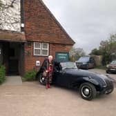 Sheila Tiller arriving at The Green Man in Ringmer