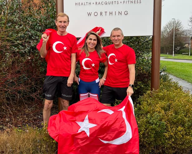 Darren Winters, Pete Okines and Handan Rolande aim to complete 10 exercise sessions at David Lloyd Worthing, plus a 10k run, in a 12-hour period