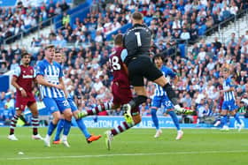 Brighton’s new goalkeeper Bart Verbruggen said he is comfortable sharing responsibility with Jason Steele after making his Premier League debut against West Ham. (Photo by Charlie Crowhurst/Getty Images)