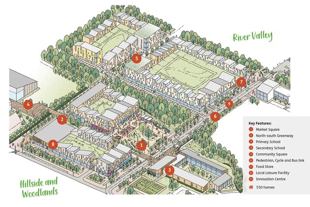 The area for schools and community square. Image: Homes England