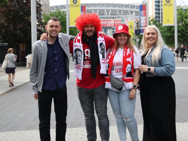 Crawley Town's fans back the boys at Wembley.