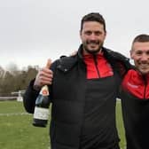 In happier times ... Gary Elphick and Jon Meeney after guiding Hastings United to the Isthmian south east title | Picture: Scott White