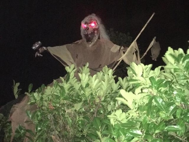 Hallowe'en at Rose Walk in Goring, complete with red eyes and swirling mist