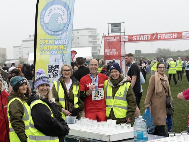 Medals, top 3s, sponsors and a variety from the course of this year's Eastbourne Half Marathon