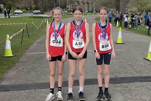 HY Runners' Isabella Buchanan, Megan Hopkins-Parry and Florence Tewkesbury at the relays