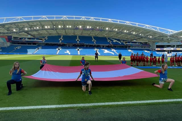Girls from Denton and Newhaven Guides and Rangers had the opportunity to be flag bearers for one of the UEFA Woman’s Euro 2022’s matches at the Amex Community Stadium.