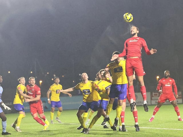 Action from Worthing FC's 4-0 win at Lancing FC in the third round of the Sussex Senior Cup