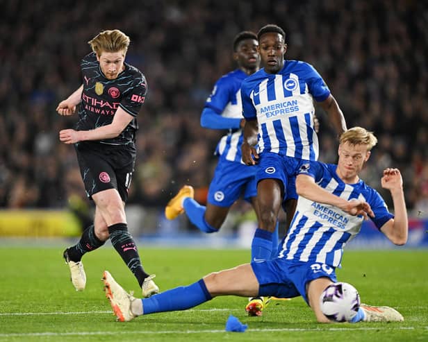 Brighton’s miserable end to the Premier League season continued with a heavy defeat at the hands of title-chasing Manchester City. (Photo by Mike Hewitt/Getty Images)