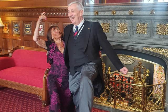 Dinkie Flowers dancing with the Speaker of the House of Commons, the Rt Hon Sir Lindsay Hoyle