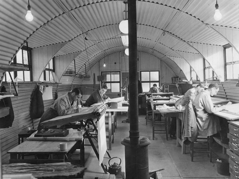 Designers at work in Nissen huts on 25th January 1949: , designing buildings for the new town of Crawley.