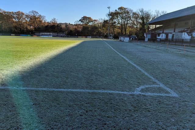 A frozen Pilot Field pitch today | Picture: Simon Rudkins