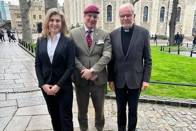 On behalf of the King, Reverend Canon Roger Hill met with Gary Hart and Poppy Gold – who run The Rock Community Group CIC’s Veteran’s Volunteer Service (VVS) – at the Tower of London on Monday (March 6).