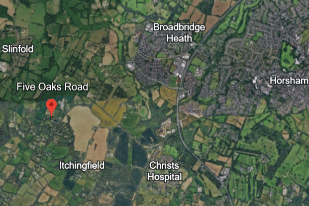Emergency services were called to Five Oaks Road, near Slinfold, on Tuesday afternoon (October 20). Photo: Google Earth