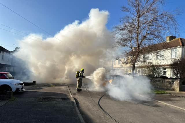 The Fire Service were called to help put out a blaze involving a car in Lancing today (Monday, January 13).