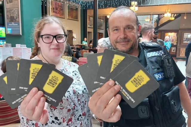 PC Daren Spalding visited The Picture Playhouse pub in Bexhill, where staff used the beer mats and posters to display to customers to help raise awareness.
