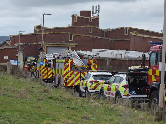 The fire service by the wastewater treatment works in Eastbourne. Picture from Sussex news and pictures