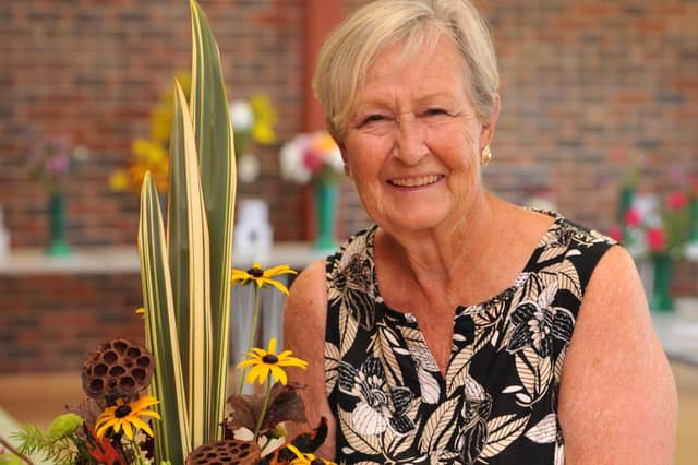 Christine Dunham with her first place. Felpham and Middleton Horticultural Society Flower and Produce Show. Pic S Robards SR2208132