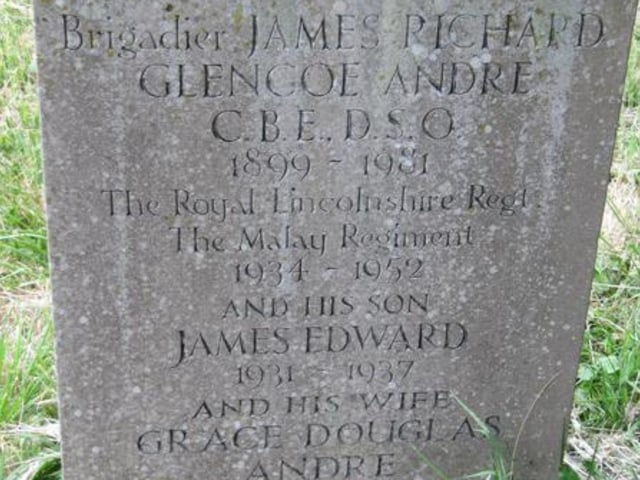 Brig Andre and his wife and son are buried in St Mary’s Churchyard in Sidlesham, near Chichester, West Sussex.