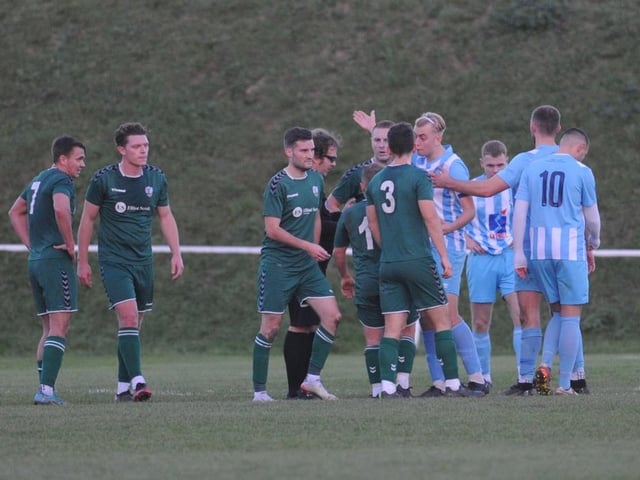 Action from Worthing United's 2-1 home loss to Forest Row in the SCFL division one