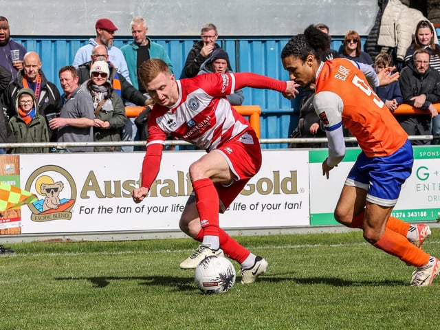 Action from Eastbourne Borough's final-day 3-2 win at Braintree - the Sports have stayed up with six points to spare