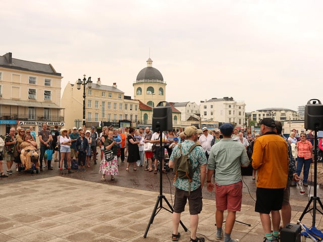 The Duck Pond Sailors singing sea shanties on Worthing promenade