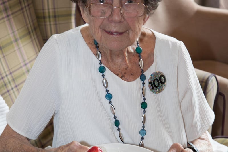 Eunice enjoyed a special cake to mark her 100th birthday at Westlake House care home in Horsham. Photo contributed