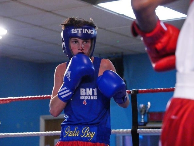 Action from Crawley's junior boxing squad at their annual blockbuster at the Goffs Park Social Club on Sunday. Picture by Max Spanner Photography