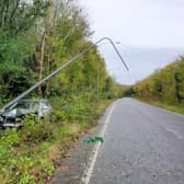 The driver spun out of control on the A27 in Emsworth and slammed his car into a lamp post. Picture: Hampshire Roads Policing Unit.
