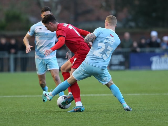 Worthing v Eastbourne Borough in action at Woodside Road on Boxing Day