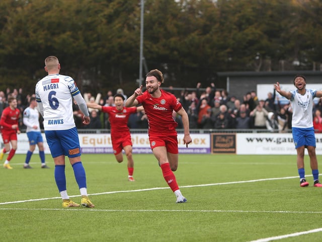 Action and goal celebrations from Worthing FC's 3-2 National South win over Havant and Waterlooville at Woodside Road