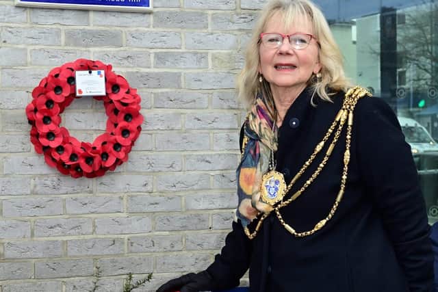 Mayor of Brighton unveils plaque honouring victims of WWII bombing at Ravilious House, Lewes Road