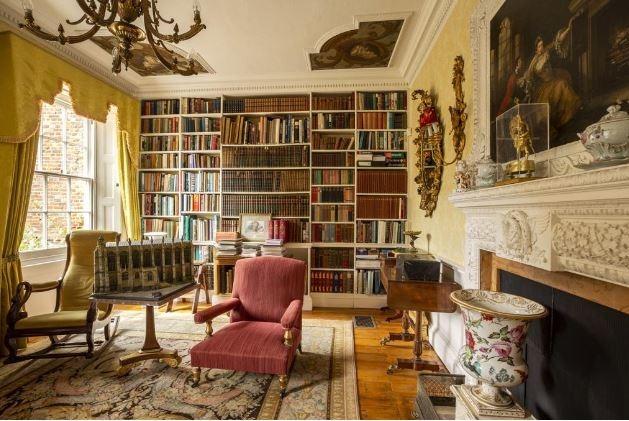The study is a fascinating room with decorative plasterwork to the ceiling, with painted lintels and mantelpiece in the Palladian style.