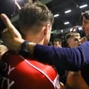 Crawley Town manager Gabriele Cioffi celebrates with Josh Doherty after winning the penalty shoot out in Carabao Cup third round match between the Reds and Stoke City at The People's Pension Stadium on September 24, 2019. Picture by Bryn Lennon/Getty Images