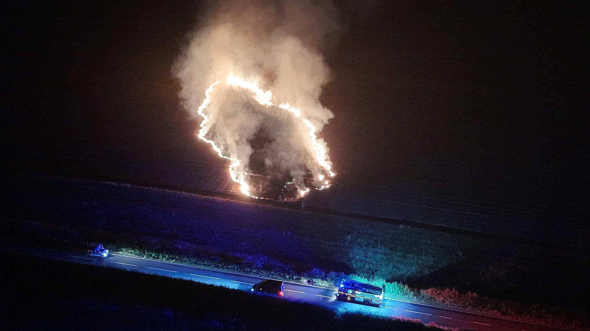 Firefighters from Hailsham and Eastbourne tackle field fire at East Sussex ...