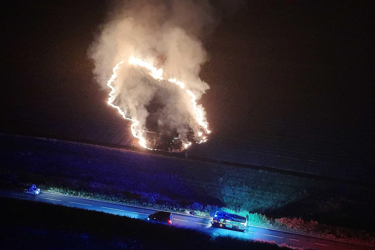 Firefighters from Hailsham and Eastbourne tackle field fire at East Sussex ...