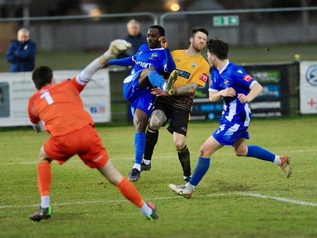 Action from Littlehampton Town's 1-1 draw with East Grinstead Town in the Isthmian south east division at The Sportsfield